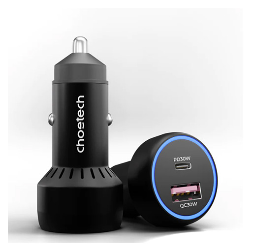 CHOETECH 60W DUAL USB-C+ USB-A FAST CAR CHARGER TC0014
