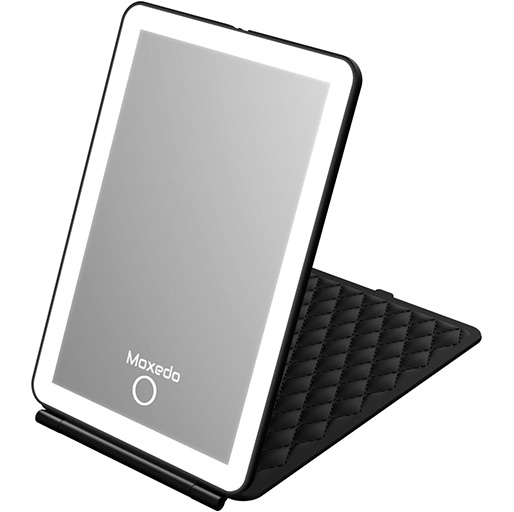 Moxedo Portable Vanity Make-Up Mirror Compact Ultra Slim Tabletop Folding Cosmetic Touch Screen Mirror with 3 Lighting Modes and Steeples Dimming