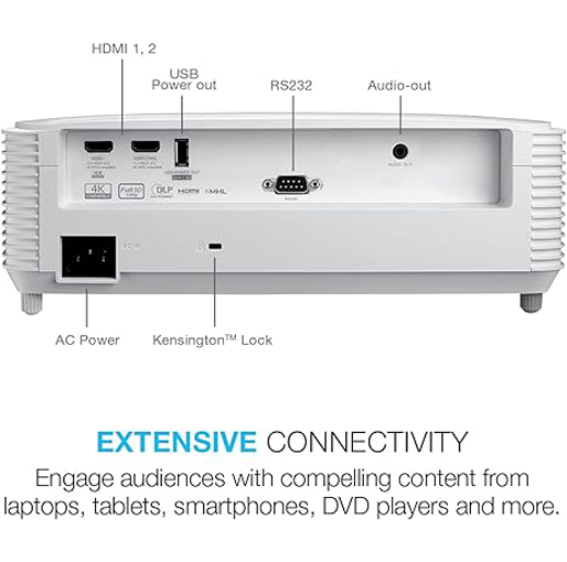 Optoma EH412STx Short Throw 1080p HDR Professional Projector | Super Bright 4,000 Lumens | Business Presentations, Classrooms, and Meeting Rooms | 15,000 Hour Lamp Life | Speaker Built In | Portable