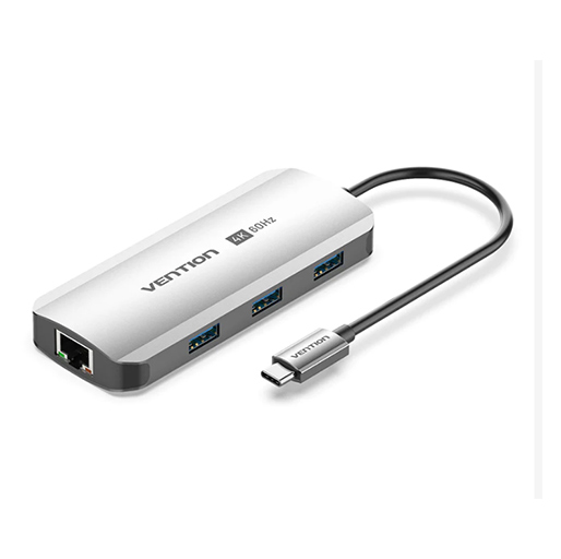 vention USB-C to HDMI/USB 3.0 x3/RJ45/PD Docking Station 0.15M Gray Aluminum Alloy Type