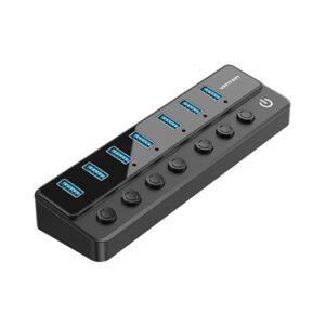 vention USB B 3.0 to USB 3.0 x7 Hub with Individual Power Switches and DC 5.5mm Power Adapter CN/UK/US/EU-Plug Black